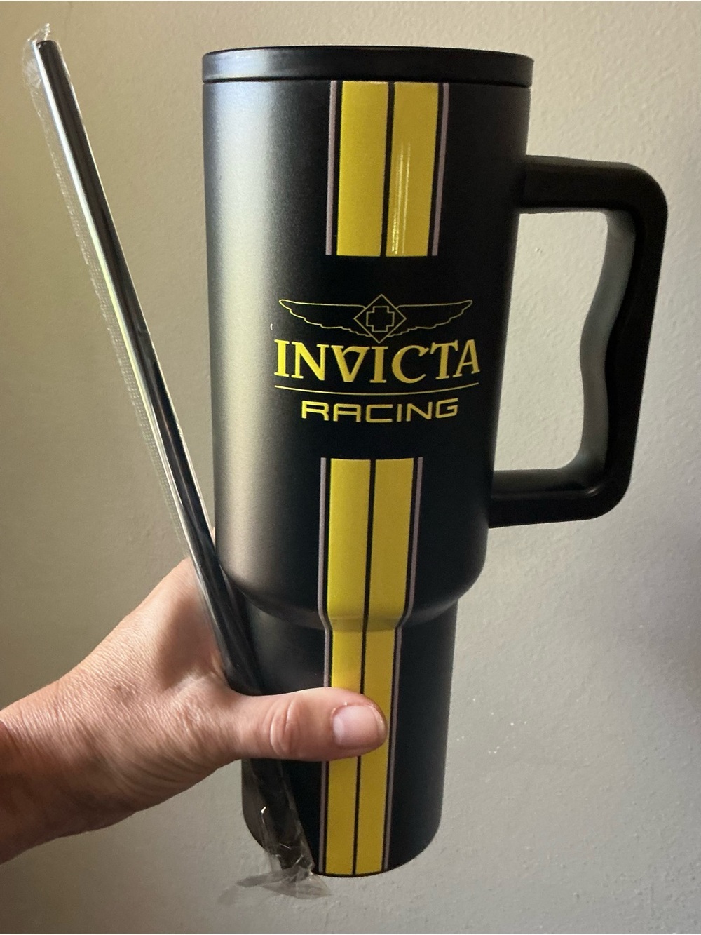 Invicta Black and Yellow Racing Travel Mug with Handle - 40 oz